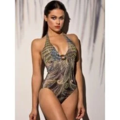 Neu eingetroffen 5 Neckholder Badeanzug METALLIC Grün-bunt Von Cotton Club Mare