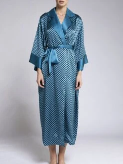 100% Seide Morgenmantel MELISSA Petrol-schwarz Von Vivis -TraumMode Verkäufe kimono v00399 melissa blau gr n gemustert vivis 1