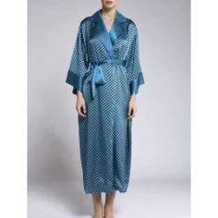 100% Seide Morgenmantel MELISSA Petrol-schwarz Von Vivis