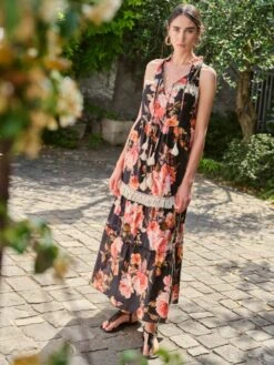 Sommerkleid Lang FLOR No. 2 Apricot Schwarz Von Fiori Di Chiara -TraumMode Verkäufe kleid schwarz fc248 fiori di chiara 1