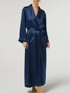 100% Seide Morgenmantel Lang GIGLIOLA Uni Von Vivis -TraumMode Verkäufe morgenmantel seide lang v00285 gigliola nachtblau vivis 3 6