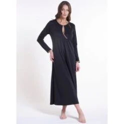 100% Baumwolle Nachtkleid Lang NERO Schwarz-gold Von Verdiani