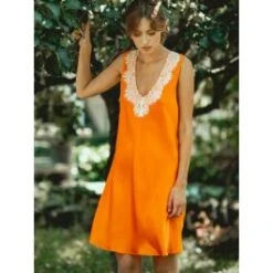 100% Seide Nachthemd LESLIE Mandarine Orange Von Vivis