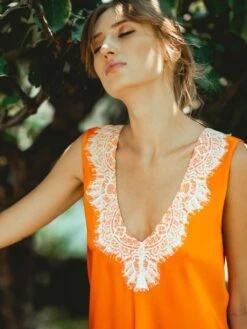 100% Seide Nachthemd LESLIE Mandarine Orange Von Vivis -TraumMode Verkäufe nachtkleid seide leslie v00641 mandarine orange vivis