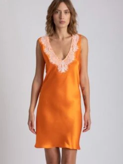 100% Seide Nachthemd LESLIE Mandarine Orange Von Vivis -TraumMode Verkäufe nachtkleid seide leslie v00641 mandarine orange vivis 5