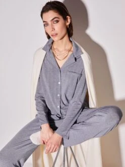 Modal Pyjama NADELSTREIFEN In Jeansblau Von Chiara Fiorini -TraumMode Verkäufe pyjama nadelstreif modal denim cf1349 chiara fiorini