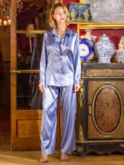 Seidenpyjama OXANA Stretchseide Uni Marjolaine -TraumMode Verkäufe pyjama stretchseide jeansblau 4oxa5501 oxana marjolaine 7