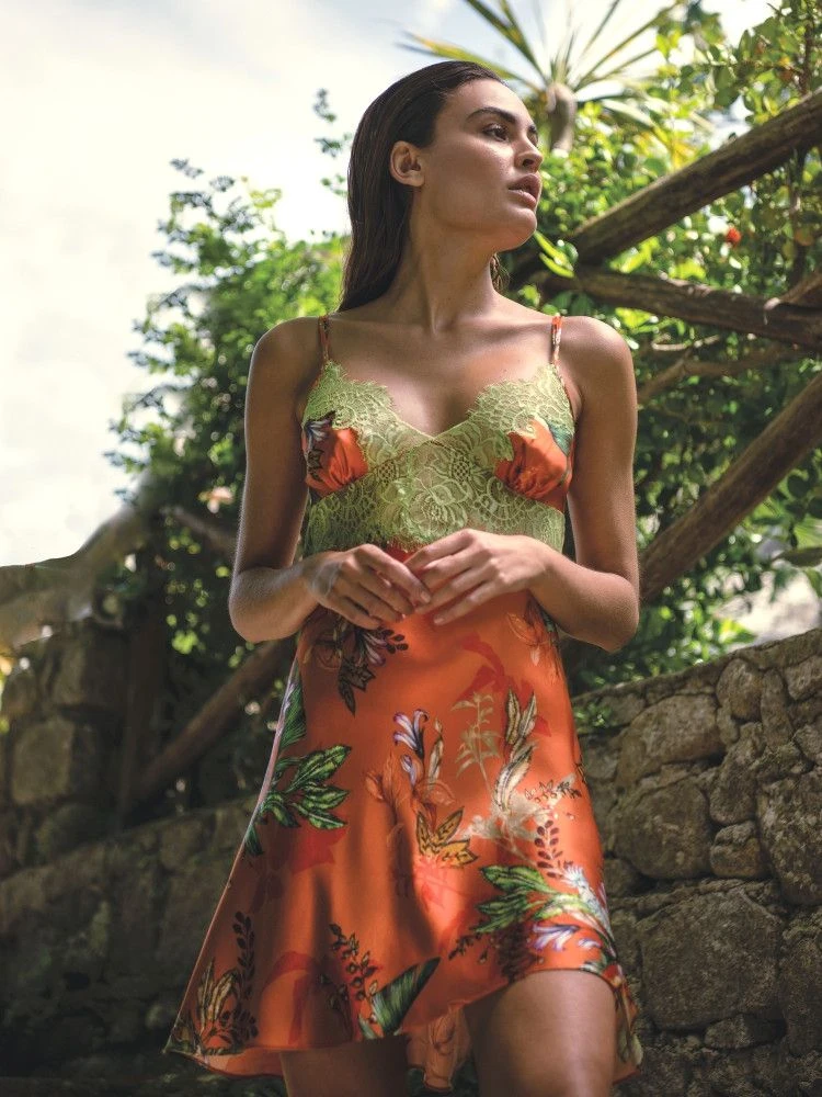 Titelseite -TraumMode Verkäufe seide baby doll tropical garden orange bunt vlst60592 luna di seta