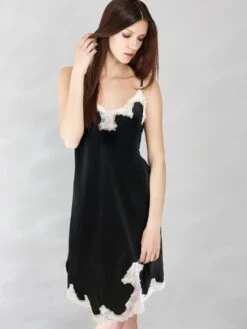 100% Seide Neglige SATIN + LACE Kurz Von Eva B. Bitzer -TraumMode Verkäufe seide spitze neglige 29314478 schwarz weiss eva b bitzer 1 7 1 1