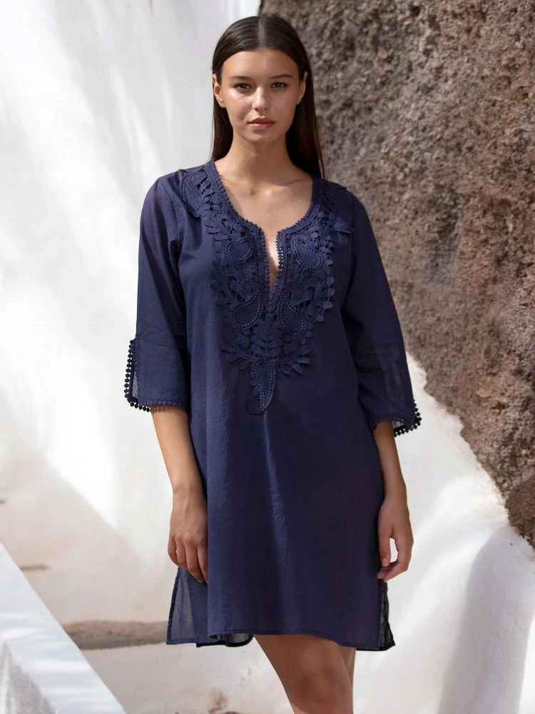 100% Baumwolle Strandtunika NOAM 98 Dunkelblau Von Pain De Sucre 4 100% Baumwolle Strandtunika NOAM 98 Dunkelblau Von Pain De Sucre – Bild 2